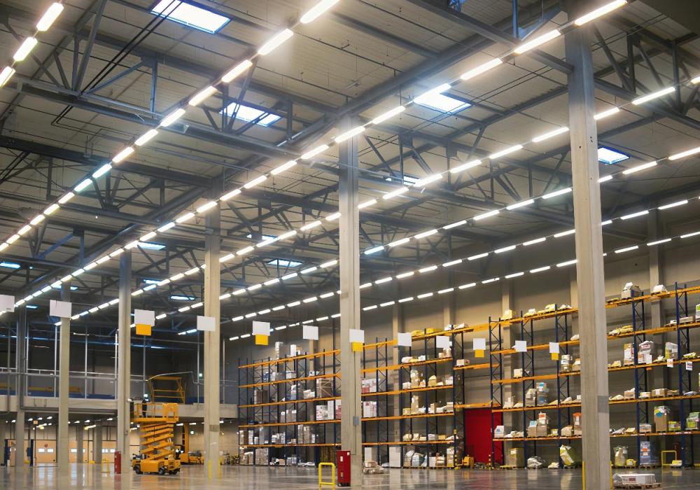 Industrial warehouse with lighting